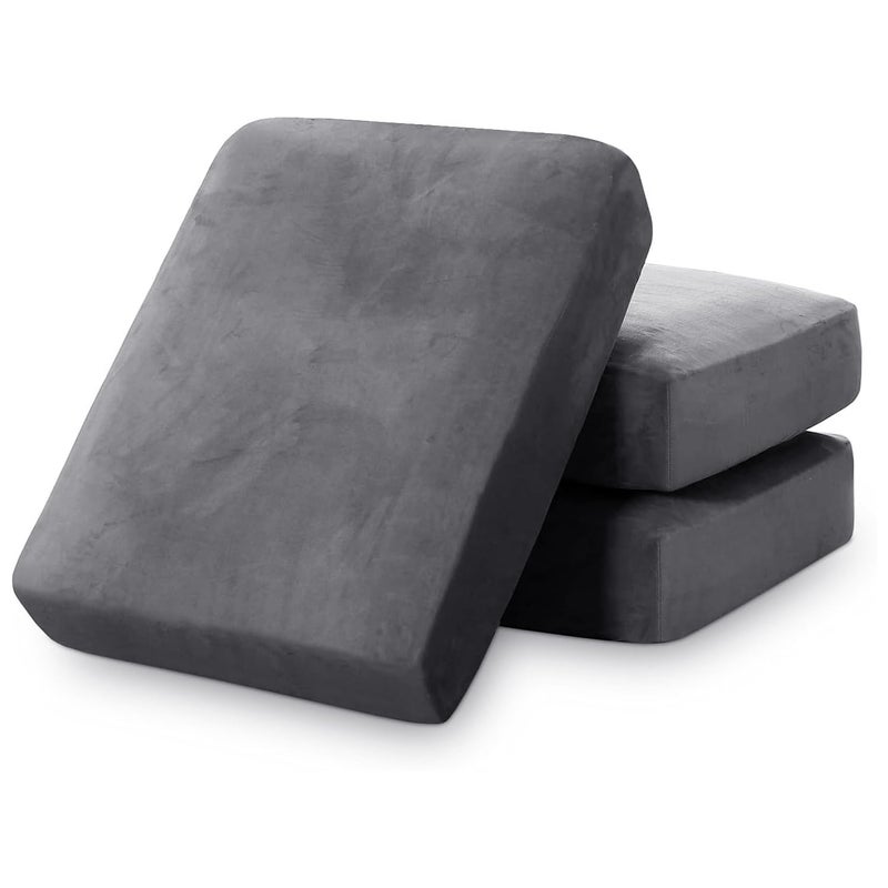 PrinceDeco Stretch Sofa Cushion Covers for Couches and Sofas,Soft Velvet Couch Seat Covers, Sofa Covers Washable, Seat Cushion Cover for 3 Couch Sofa Pet Friendly - Grey, Each Width Up to 29.5" - Image 1
